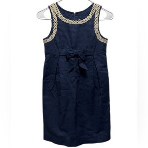Lilly Pulitzer Navy Blue Gold Kids shift Dress with Bow Sleeveless